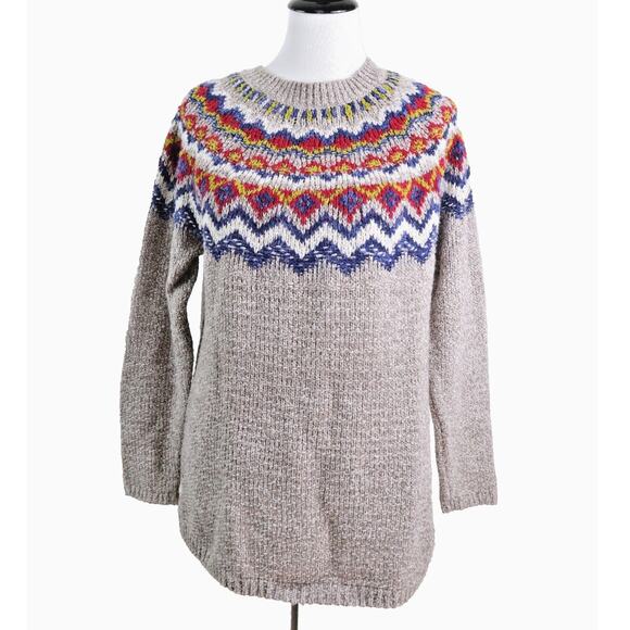 J Jill Size M Fair Isle Sweater Cotton Blend Pullover Light Brown - Picture 2 of 10